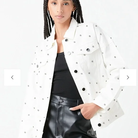 BNWT 🩷 Endless Rose White Polka Dot Jean Jacket - Picture 1 of 3